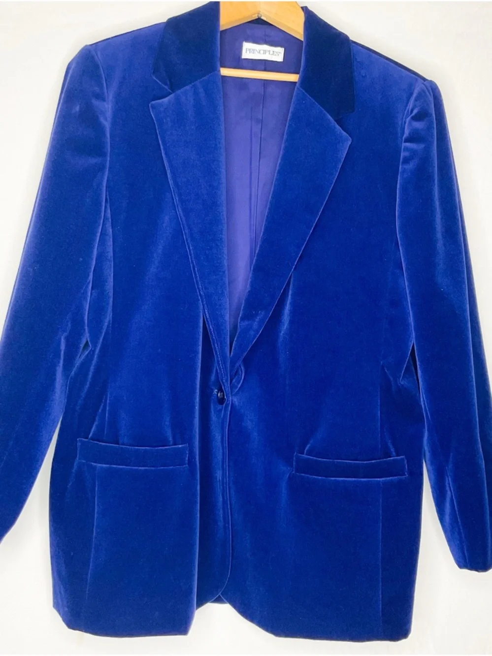 Women's Velvet Longline Blazer Jacket - Royal Blue - Picture 6 of 14
